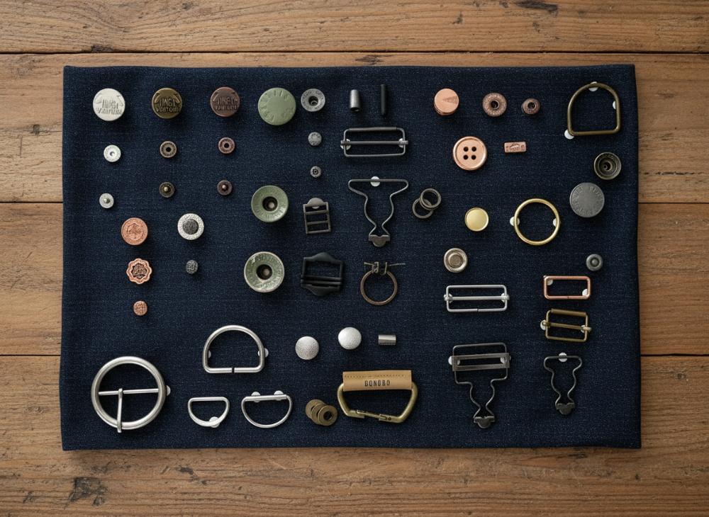 Metal buttons, buckles and trims